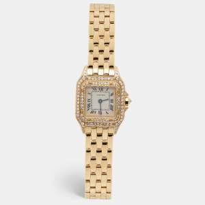 Pre Owned Cartier Cream 18k Yellow Gold Diamond Panthere 8057915 Women's Wristwatch 22 mm
