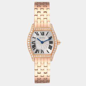 Cartier Silver Diamond 18k Rose Gold Tortue WA501010 Manual Winding Women's Wristwatch 24 mm