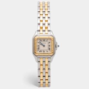 Pre Owned Cartier Cream 18k Yellow Gold And Stainless Steel Panthere 1120 Women's Wristwatch 22 MM