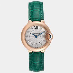 Cartier Silver Diamond 18k Rose Gold  Ballon Bleu WE902050 Quartz Women's Wristwatch 28 mm