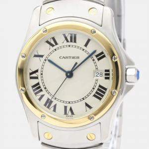 Cartier Silver 18k Yellow Gold And Stainless Steel Santos Ronde Quartz Women's Wristwatch 30 mm