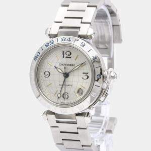 Cartier Silver Stainless Steel Pasha C GMT W31029M7 Automatic Women's Wristwatch 35 mm