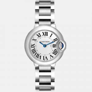 Cartier Silver Stainless Steel Ballon Bleu W69010Z4 Quartz Women's Wristwatch 29 mm