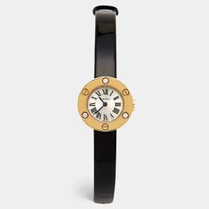 Pre Owned Cartier Silver 18K Yellow Gold Patent Leather Diamond Love 3016 Women's Wristwatch 23 mm