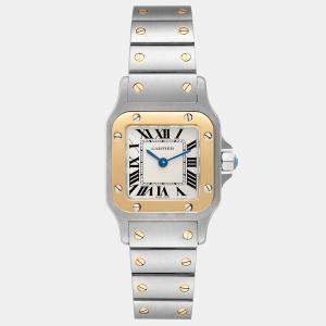 Cartier Silver 18k Yellow Gold And Stainless Steel Santos W20012C4 Quartz Women's Wristwatch 24 mm