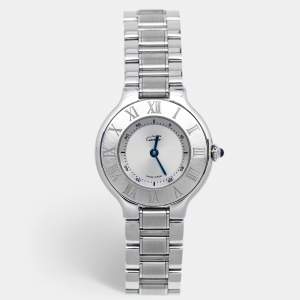 Pre Owned Cartier Silver Stainless Steel Must de Cartier 21 1340 Women's Wristwatch 28 mm
