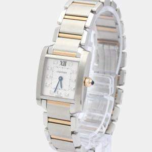 Cartier Silver Diamonds 18K Yellow Gold And Stainless Steel Tank Francaise WE110004 Women's Wristwatch 20 mm