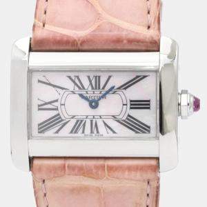 Cartier Pink MOP Stainless Steel Mini Tank Divan W6301455 Quartz Women's Wristwatch 31 mm