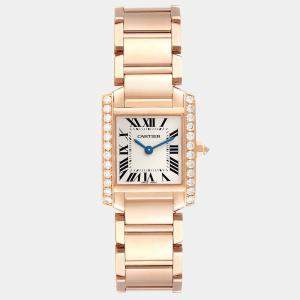 Cartier Silver Diamonds 18K Rose Gold Tank Francaise WJTA0022 Women's Wristwatch 25 mm