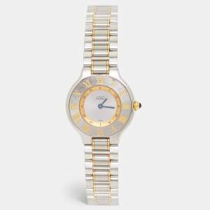 Cartier Silver 18k Yellow Gold Stainless Steel Must 21 1340 Women's Wristwatch 28 mm