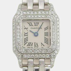 Cartier Silver Diamonds 18K White Gold Panthere WF3210F3 Women's Wristwatch 17 mm