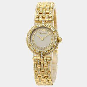 Pre Owned Cartier Ivory Diamonds 18k Yellow Gold Panthere Women's Wristwatch 24 mm