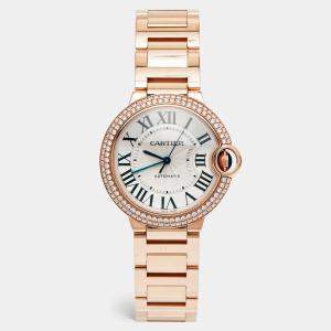 Cartier Silver Diamond 18K Rose Gold Ballon Bleu WJBB0005 Automatic Women's Wristwatch 36MM