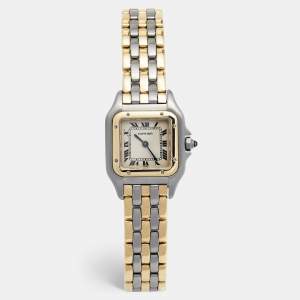 Cartier Silver 18k Yellow Gold And Stainless Steel Panthere Quartz Women's Wristwatch 22 mm