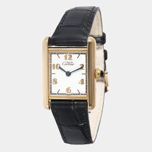 Pre Owned Cartier White Yellow Gold Plated Stainless Steel Must Tank Vermeil 160680 Women's Wristwatch 20.5 mm