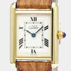Pre Owned Cartier Silver Yellow Gold Plated Stainless Steel Vermeil Quartz Women's Wristwatch 23 mm