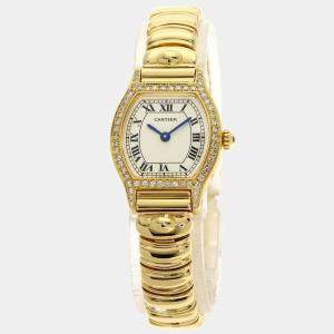 Cartier White Diamonds 18K Yellow Gold Tortue Women's Wristwatch 20.5 mm