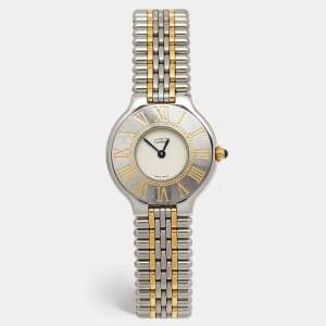 Cartier Cream 18k Yellow Gold Stainless Steel Must 21 Women's Wristwatch 28 mm 