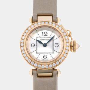 Cartier Silver Diamond 18k Rose Gold Miss Pasha WJ124026 Quartz Women's Wristwatch 27 mm