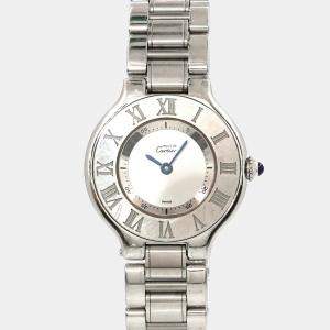 Cartier Silver Stainless Steel Must 21 de Cartier W10109T2 Women's Wristwatch 28 mm