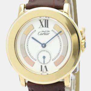 Pre Owned Cartier White Yellow Gold Plated Must de Cartier Women's Wristwatch 32 mm