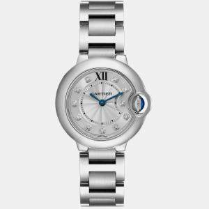 Cartier Ballon Bleu Silver Diamond Dial Steel Ladies Watch WE902073 29 mm