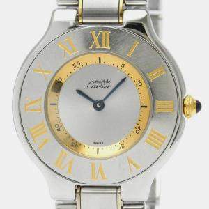 Cartier Silver Yellow Gold Plated Stainless Steel Must 21 W10072R6 Quartz Women's Wristwatch 31 mm