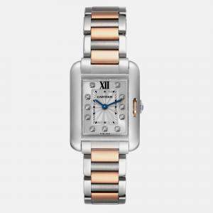 Cartier Tank Anglaise Small Steel Rose Gold Diamond Ladies Watch WT100024 30.2 mm x 22.7 mm