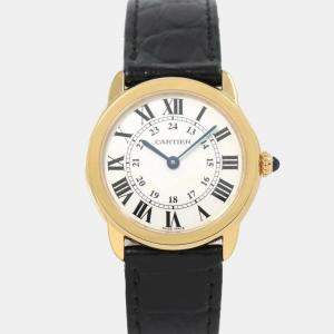 Cartier Silver 18k Yellow Gold Stainless Steel Ronde Solo W6700355 Quartz Women's Wristwatch 29 mm