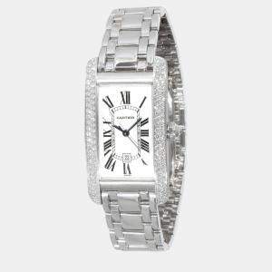 Cartier Silver 18k White Gold Tank Americaine WB7026L1 Automatic Women's Wristwatch 22 mm