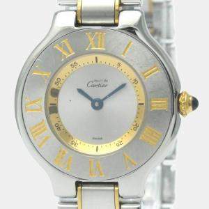 Cartier Silver Yellow Gold Plated Stainless Steel Must 21 de Cartier W10073R6 Women's Wristwatch 28 mm