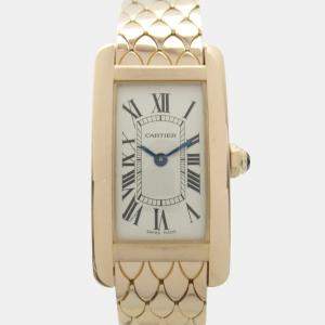 Cartier Silver 18k Rose Gold Tank Americaine W2620031 Automatic Women's Wristwatch 19 mm