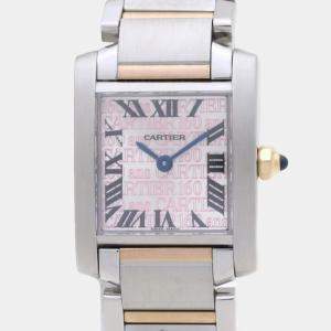 Cartier Pink 18K Rose Gold Stainless Steel Tank Francaise SM W51036Q4 Women's Watch 20MM
