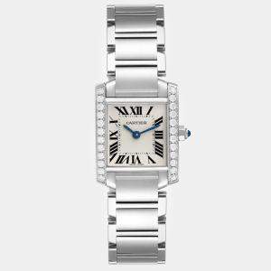 Cartier Tank Francaise Small Steel Diamond Bezel Ladies Watch 20 mm