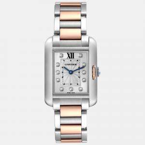 Cartier Tank Anglaise Small Steel Rose Gold Diamond Dial Ladies Watch 22 mm