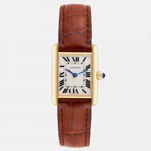 Cartier Tank Louis Small Yellow Gold Brown Strap Ladies Watch 22 mm