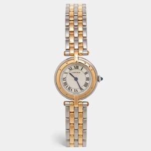 Cartier Silver 18k Yellow Gold Stainless Steel Panthere 166920 Quartz Women's Wristwatch 24 mm