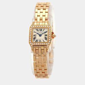 Cartier White 18k Rose Gold Santos WF9011Z8 Quartz Women's Wristwatch 17 mm
