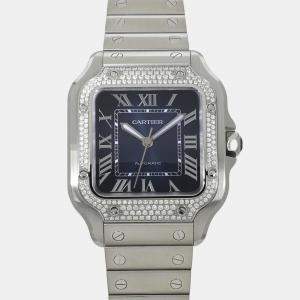 Cartier Blue Stainless Steel Santos W4SA0006 Automatic Women's Wristwatch 35 mm