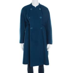 Carven Blue Wool and Cashmere Double Breasted Belted Coat M