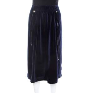 Carven Astral Blue Velvet Coulisse Pleated Skirt L