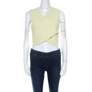 Carven Lime Green Crepe Scalloped Cross Over Crop Top M