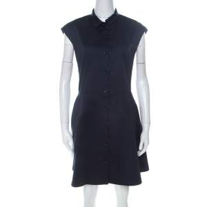 Carven Navy Blue Cotton Blend Cap Sleeves A Line Dress M