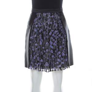 Carven Black Silk Satin and Tulle Embellished Detail Meduse Short Skirt M