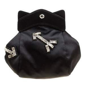 Carven Black Satin Pochon Defile F Clutch