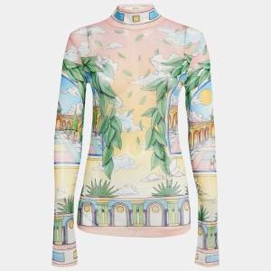Casablanca Pink/Green Printed Stretch Mesh Sheer Top M