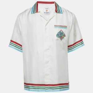 Pre Owned Casablanca White Casa Way World Print Silk Cuban Collar Unisex Shirt M