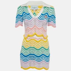 Pre Owned Casablanca Multicolor Gradient Wave Crochet Knit Sweater and Skirt Set XS