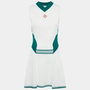 مملوكة مسبقًا Casablanca White & Green Knit Draped Tennis Dress M