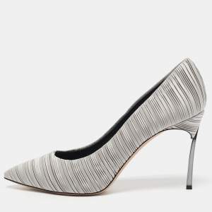 Casadei Grey Fabric Pointed Toe Pumps Size 39